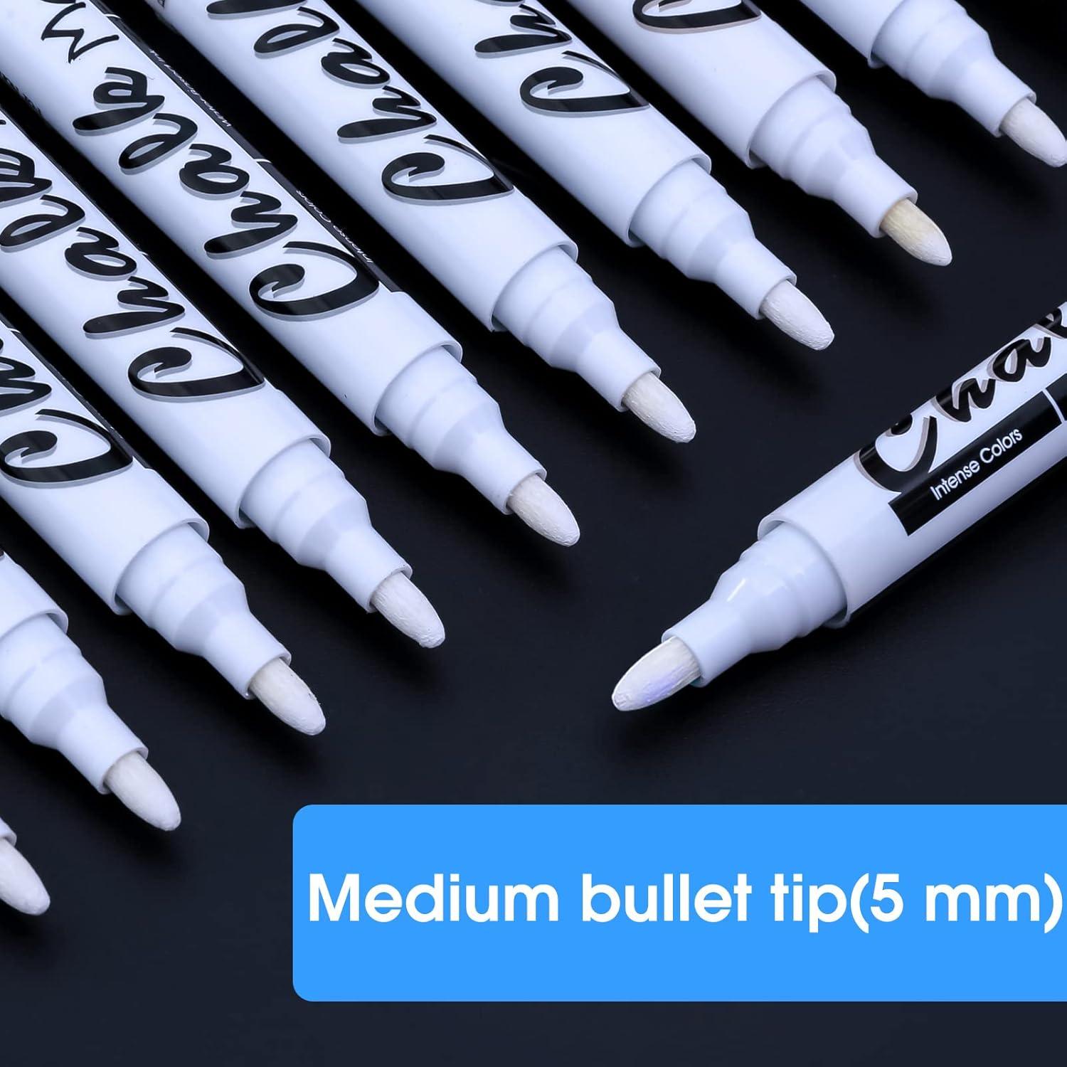 imageVolcanics 12 Pack Liquid Chalk Markers 12 Bright Colors Round Tip Wet Erase DustFree NonToxic Safe Chalk Pens for Chalkboards Glass Windows LED SignsWhite