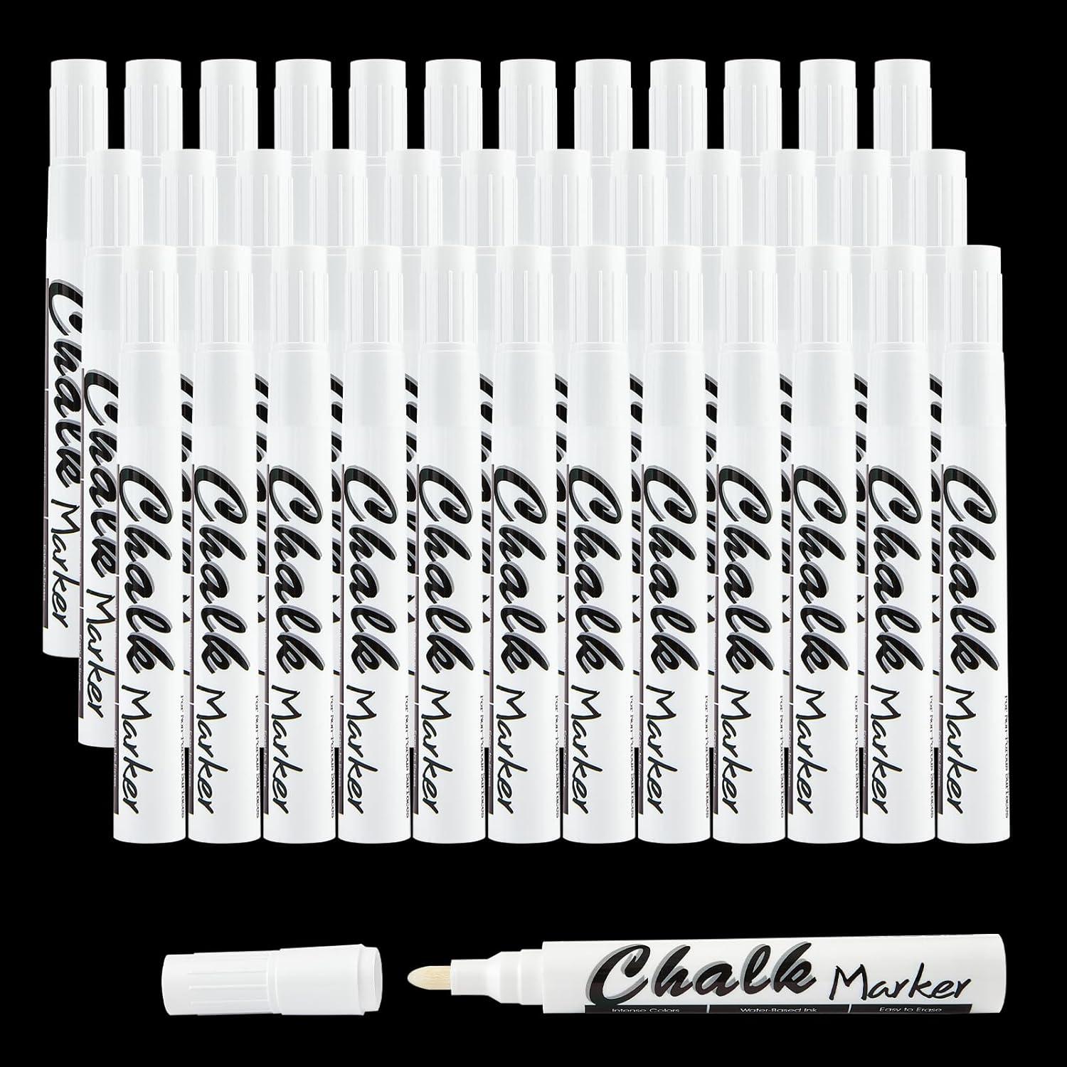 imageVolcanics 12 Pack Liquid Chalk Markers 12 Bright Colors Round Tip Wet Erase DustFree NonToxic Safe Chalk Pens for Chalkboards Glass Windows LED SignsWhite