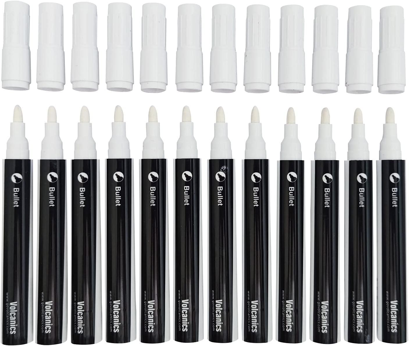 imageVolcanics 12 Pack Liquid Chalk Markers 12 Bright Colors Round Tip Wet Erase DustFree NonToxic Safe Chalk Pens for Chalkboards Glass Windows LED SignsWhite