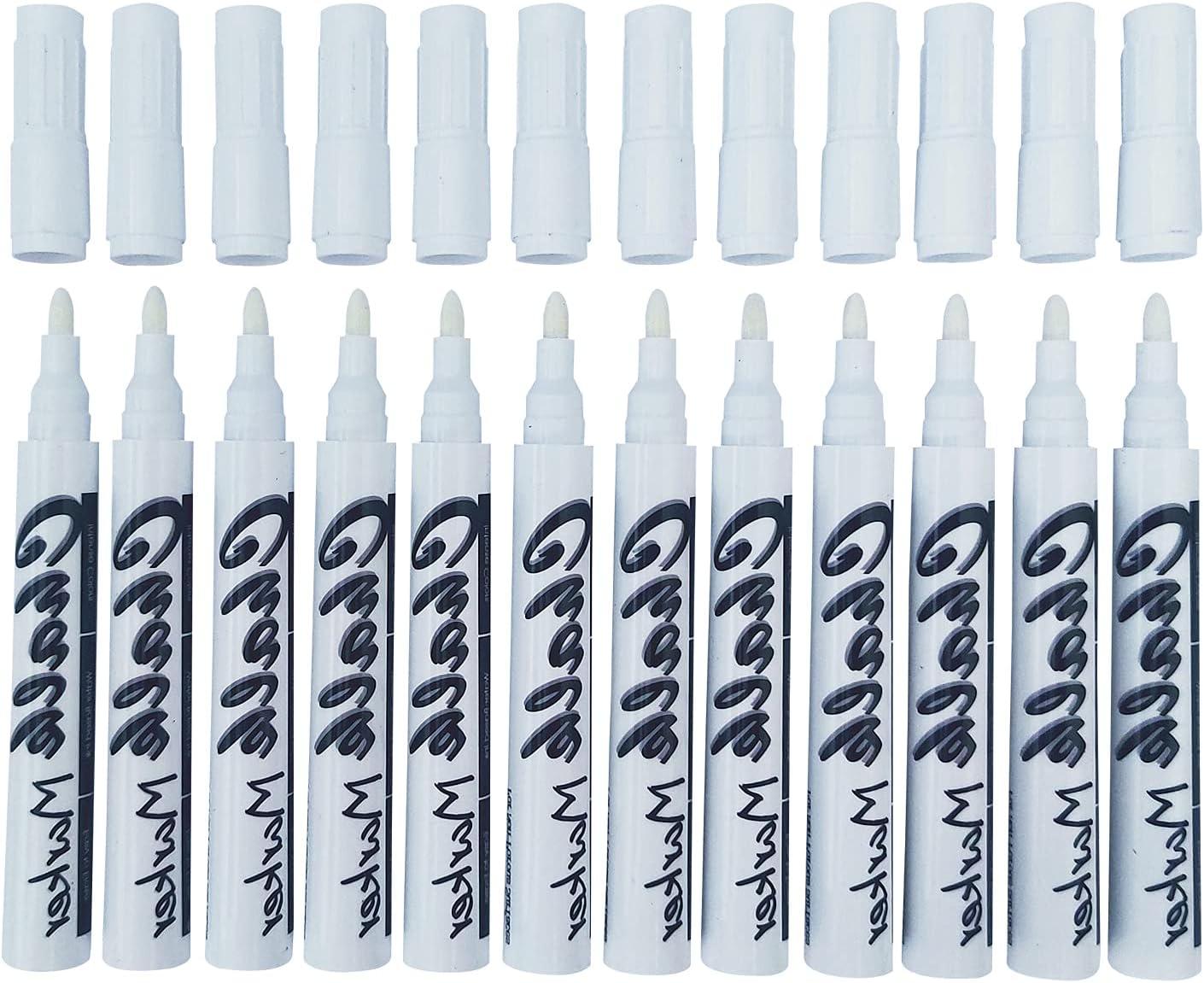 imageVolcanics 12 Pack Liquid Chalk Markers 12 Bright Colors Round Tip Wet Erase DustFree NonToxic Safe Chalk Pens for Chalkboards Glass Windows LED SignsWhite
