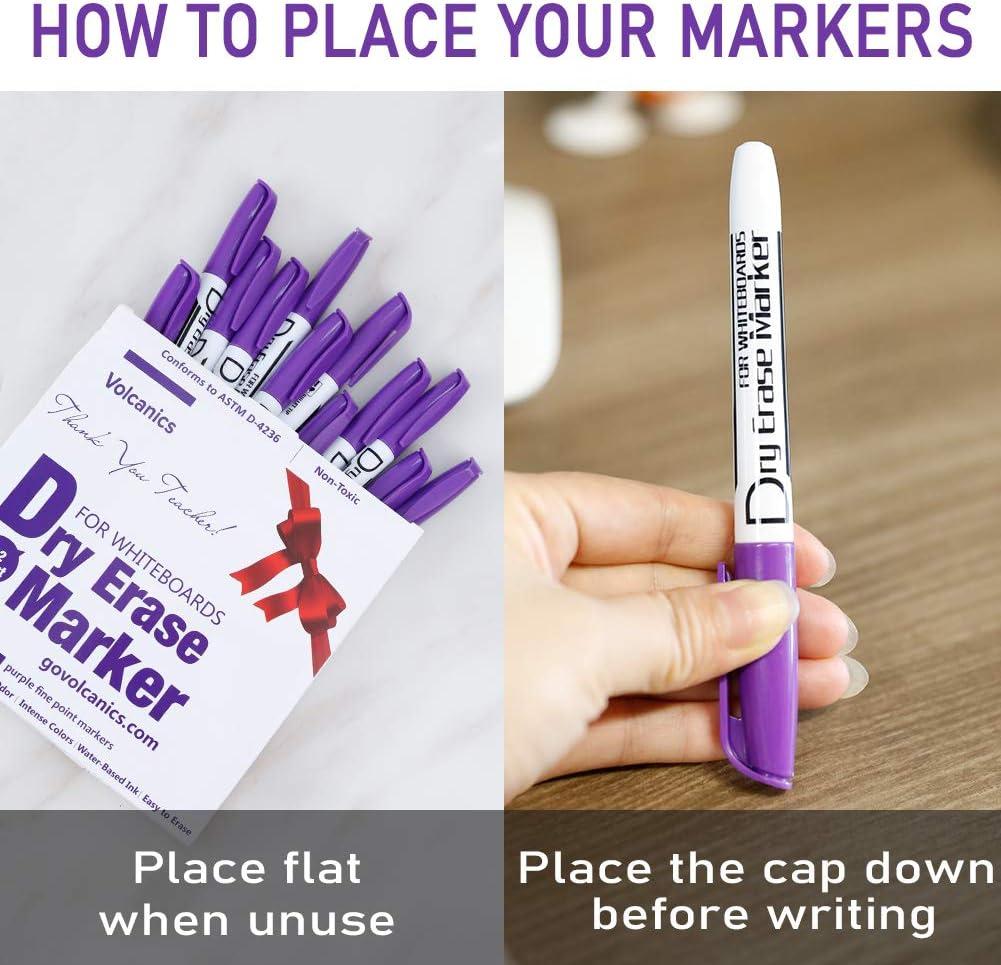 imageVolcanics Blue Dry Erase Markers Low Odor Fine Whiteboard Markers Thin Box of 12Purple