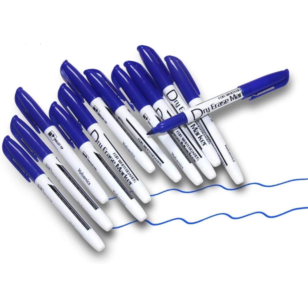 imageVolcanics Blue Dry Erase Markers Low Odor Fine Whiteboard Markers Thin Box of 12Blue