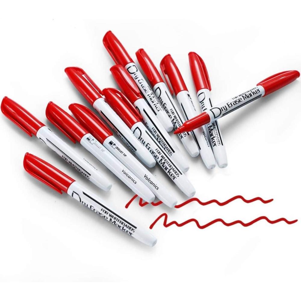 imageVolcanics Blue Dry Erase Markers Low Odor Fine Whiteboard Markers Thin Box of 12Red