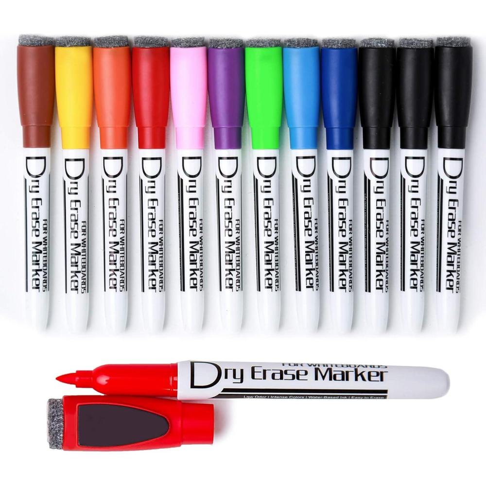 imageVolcanics Magnetic Dry Wipe Pens Dry Erase Markers With Eraser Cap Low Odor Fine Tip Whiteboard Pens Pack of 1210 Colors10 Colors