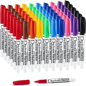 Volcanics Blue Dry Erase Markers Low Odor Fine Whiteboard Markers Thin Box of 12(10 Colors)