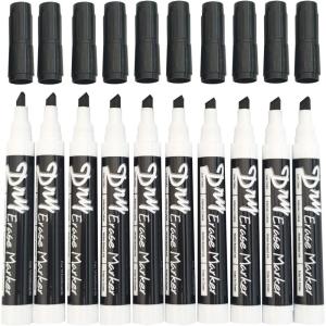 Volcanics Dry Erase Markers Low Odor Chisel Tip Whiteboard Markers Pack of 10,10 Colors(Black)