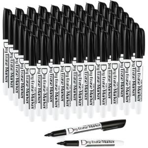 Volcanics Dry Erase Markers Low Odor Fine Whiteboard Markers Thin Box of 12, 10 Colors(Black)