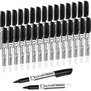 Volcanics Dry Erase Markers Low Odor Fine Whiteboard Markers Thin Box of 30, 10 Colors(Black)