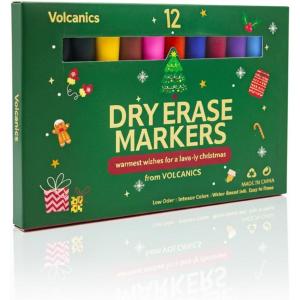 Volcanics Magnetic Dry Wipe Pens Dry Erase Markers With Eraser Cap Low Odor Fine Tip Whiteboard Pens Pack of 12,10 Colors(Multicolor)