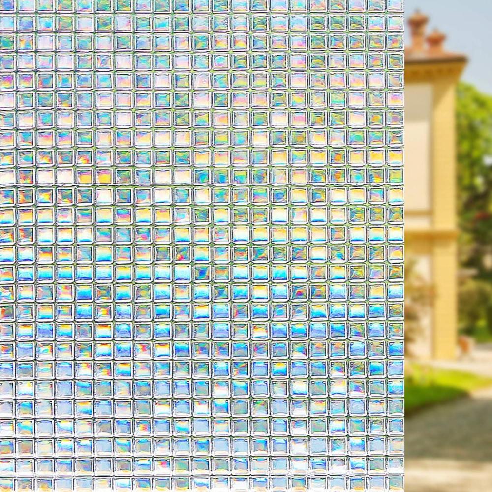 imageVolcanics Window Privacy Film Static Window Clings Vinyl 3D Decals Stickers Rainbow Window Film for Glass Door Home Heat Control Anti UV 175 x 787 InchesMulticolor