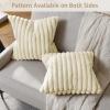 Volcanics Pack of 1 Double-Sided Faux Fur Plush Decorative Throw Pillow Covers 18×18 Inches Soft Fluffy Striped Couch Pillow Cases, Beige(Beige)