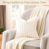 Volcanics Pack of 1 Double-Sided Faux Fur Plush Decorative Throw Pillow Covers 18×18 Inches Soft Fluffy Striped Couch Pillow Cases, Beige(Cream White)