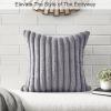 Volcanics Pack of 1 Double-Sided Faux Fur Plush Decorative Throw Pillow Covers 18×18 Inches Soft Fluffy Striped Couch Pillow Cases, Beige(Dark Grey)