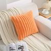 Volcanics Pack of 1 Double-Sided Faux Fur Plush Decorative Throw Pillow Covers 18×18 Inches Soft Fluffy Striped Couch Pillow Cases, Beige(Orange)
