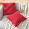 Volcanics Pack of 1 Double-Sided Faux Fur Plush Decorative Throw Pillow Covers 18×18 Inches Soft Fluffy Striped Couch Pillow Cases, Beige(Red)