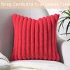 Volcanics Pack of 1 Double-Sided Faux Fur Plush Decorative Throw Pillow Covers 18×18 Inches Soft Fluffy Striped Couch Pillow Cases, Beige(Red)