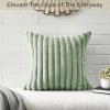 Volcanics Pack of 1 Double-Sided Faux Fur Plush Decorative Throw Pillow Covers 18×18 Inches Soft Fluffy Striped Couch Pillow Cases, Beige(Sage Green)