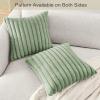 Volcanics Pack of 1 Double-Sided Faux Fur Plush Decorative Throw Pillow Covers 18×18 Inches Soft Fluffy Striped Couch Pillow Cases, Beige(Sage Green)