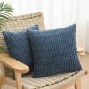 Volcanics Pack of 2 Corduroy Decorative-Throw-Pillow-Covers-18×18, Soft Striped Square Cushion Cases, Modern Farmhouse Boho Home Decor, Blue(Blue)