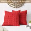 Volcanics Pack of 2 Corduroy Decorative-Throw-Pillow-Covers-18×18, Soft Striped Square Cushion Cases, Modern Farmhouse Boho Home Decor, Blue(Red)
