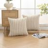 Volcanics Set of 2 Faux Fur Plush Decorative Throw Pillow Covers 18×18 Inches, Striped Cushion Cases Soft Fluffy Accent Pillowcases for Sofa, Couch and Bed, Beige(Beige)
