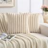 Volcanics Set of 2 Faux Fur Plush Decorative Throw Pillow Covers 18×18 Inches, Striped Cushion Cases Soft Fluffy Accent Pillowcases for Sofa, Couch and Bed, Beige(Beige)