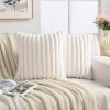 Volcanics Set of 2 Faux Fur Plush Decorative Throw Pillow Covers 18×18 Inches, Striped Cushion Cases Soft Fluffy Accent Pillowcases for Sofa, Couch and Bed, Beige(Cream White)