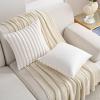 Volcanics Set of 2 Faux Fur Plush Decorative Throw Pillow Covers 18×18 Inches, Striped Cushion Cases Soft Fluffy Accent Pillowcases for Sofa, Couch and Bed, Beige(Cream White)