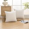 Volcanics Set of 2 Faux Fur Plush Decorative Throw Pillow Covers 18×18 Inches, Striped Cushion Cases Soft Fluffy Accent Pillowcases for Sofa, Couch and Bed, Beige(Cream White)