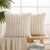 Volcanics Set of 2 Faux Fur Plush Decorative Throw Pillow Covers 18×18 Inches, Striped Cushion Cases Soft Fluffy Accent Pillowcases for Sofa, Couch and Bed, Beige(Beige)