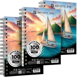 ARTISTIC EYE 5.5X8.5” Premium Sketch Book Set, Pack of 3 (300 Sheets), 68lb (100gsm), Spiral Bound, Acid-Free Drawing Paper, Perfect for Most Dry Media, Ideal for Beginners & Professionals (Set of 3)(Set of 3)