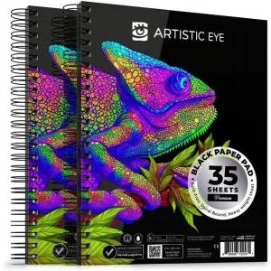 ARTISTIC EYE 9×12 Premium Black Paper Pads, Spiral Bound Sketchbook, Pack of 2, 70 Sheets (150g/m2), Acid-Free Drawing Paper, Ideal for Kids, Teens & Adults