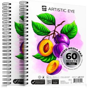 ARTISTIC EYE 9×12 Premium Mixed Media Sketchbooks: Pack of 2 (120 Sheets), 160 GSM, Spiral Bound Sketch Pads, Suitable for a Variety of Wet and Dry Media, Ideal for All Artists
