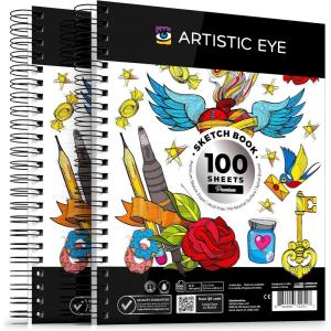 ARTISTIC EYE 9×12 Premium Sketch Book Set, 100 Sheets, Spiral Bound, 68lb (100gsm), Acid-Free Drawing Paper, Ideal for Kids, Teens & Adults (Set of 2)(Set of 2)