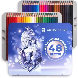 ARTISTIC EYE Premium Watercolor Pencils | Set of 48, Quality 3.5mm Soft Core Leads, Water-Soluble Pencils, Perfect for Beginner & Advanced Artists