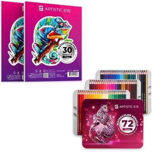 ARTISTIC EYE Watercolor Pads 9×12 & Watercolor Pencils (72 Colors) Bundle