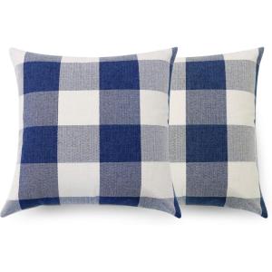 Volcanics Buffalo Check Plaid Throw Pillow Covers Set of 2 Farmhouse Decorative Square Pillow Cover Case Cushion Pillowcase 18×18 Inches for Home Decor Sofa Bedroom Car, Dark Blue and White