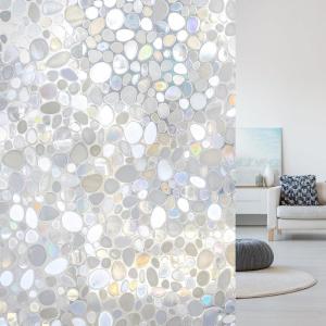 Volcanics Window Privacy Film Static Window Clings Vinyl 3D Decals Stickers Rainbow Window Film for Glass Door Home Heat Control Anti UV 17.5 x 78.7 Inches(Pebble Pattern – Clear)