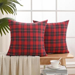 Volcanics Christmas Scottish Tartan Plaid Throw Pillow Covers 18×18 Set of 2, Red and Green Farmhouse Classic Decorative Square Cushion Cases for Holiday Home Decor Sofa Couch(Red and Green Plaid)