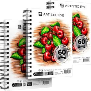 ARTISTIC EYE 5.5×8.5 Premium Mixed Media Sketchbooks: Pack of 3 (180 Sheets), 160 GSM, Spiral Bound Sketch Pads, Suitable for a Variety of Wet and Dry Media, Ideal for All Artists