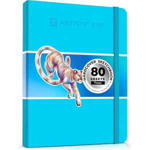 ARTISTIC EYE 8.5×11 Premium Hardcover Sketchbook – 80 Sheets (125 GSM), Acid-Free Drawing Paper, Hardbound Sketch Pad with Inner Pocket, Elastic Closure, and Bookmark Ribbon (Violet)(Blue)