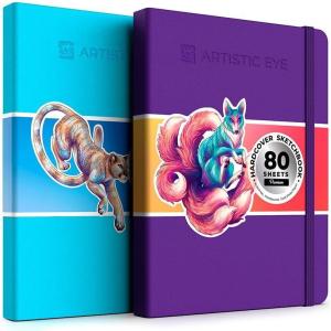 ARTISTIC EYE 8.5×11 Premium Hardcover Sketchbook: Pack of 2 (160 Sheets), 125 GSM, Acid-Free Drawing Paper, Hardbound Sketch Pad with Inner Pocket, Elastic Closure, and Bookmark Ribbon