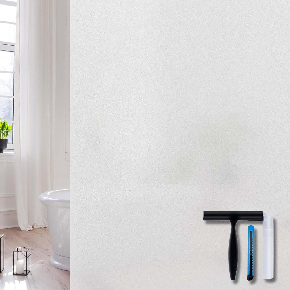 imageVolcanics One Way Window Privacy Film with Installation Tools 354 x 118 Inches Sun Blocking Window Tinting Film for Home Heat Control Mirror Tint Film Static Cling SilverFrosted Pure