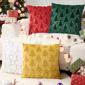 Volcanics Dark Green Christmas Tree Decorative Throw Pillow Covers 18×18 Inch Set of 2, Soft Plush Faux Fur with Sparkling Sequin Design, Luxury Throw Pillowcases for Couch Holiday Festivals(Multicolor)