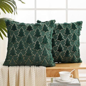 Volcanics Dark Green Christmas Tree Decorative Throw Pillow Covers 18×18 Inch Set of 2, Soft Plush Faux Fur with Sparkling Sequin Design, Luxury Throw Pillowcases for Couch Holiday Festivals(Sequin-dark Green)