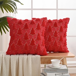 Volcanics Dark Green Christmas Tree Decorative Throw Pillow Covers 18×18 Inch Set of 2, Soft Plush Faux Fur with Sparkling Sequin Design, Luxury Throw Pillowcases for Couch Holiday Festivals(Sequin-red)