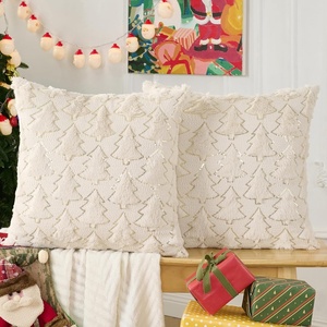 Volcanics Dark Green Christmas Tree Decorative Throw Pillow Covers 18×18 Inch Set of 2, Soft Plush Faux Fur with Sparkling Sequin Design, Luxury Throw Pillowcases for Couch Holiday Festivals(Sequin-beige)