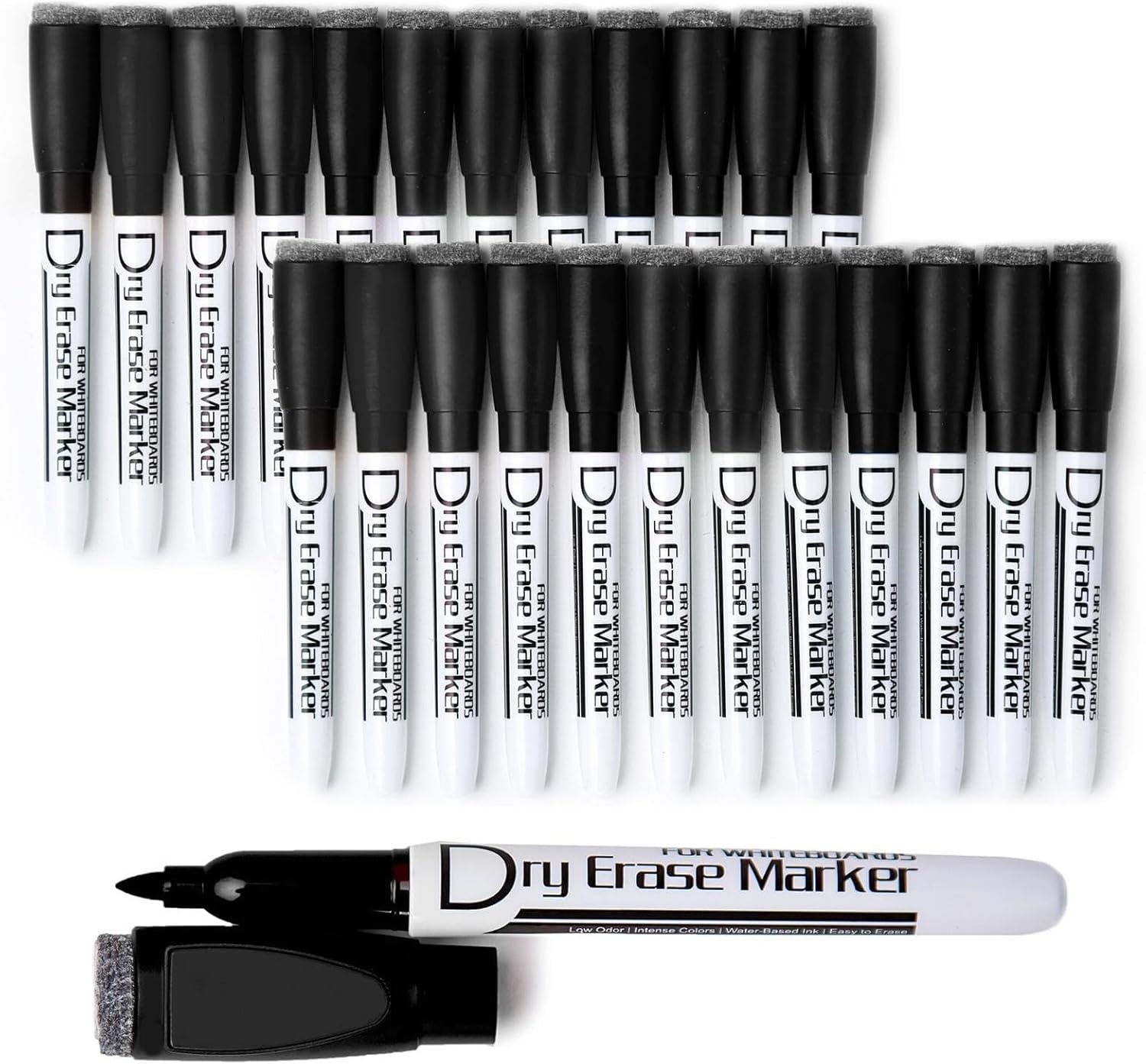 image:imageVolcanics Magnetic Black Dry Erase Markers with Eraser Cap Fine Tip 12mm Low Odor Whiteboard Markers SmudgeFree Erasable Pens for Office Classroom amp Home Use 6 PackBlack
