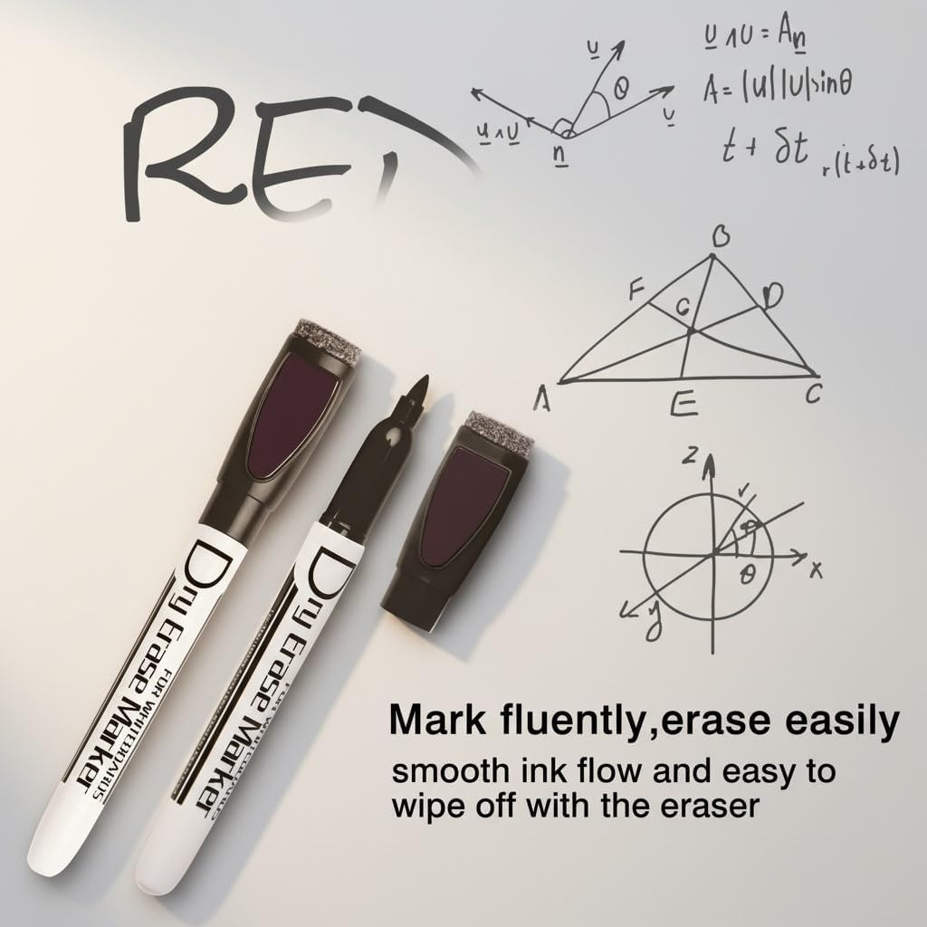image:imageVolcanics Magnetic Black Dry Erase Markers with Eraser Cap Fine Tip 12mm Low Odor Whiteboard Markers SmudgeFree Erasable Pens for Office Classroom amp Home Use 6 PackBlack