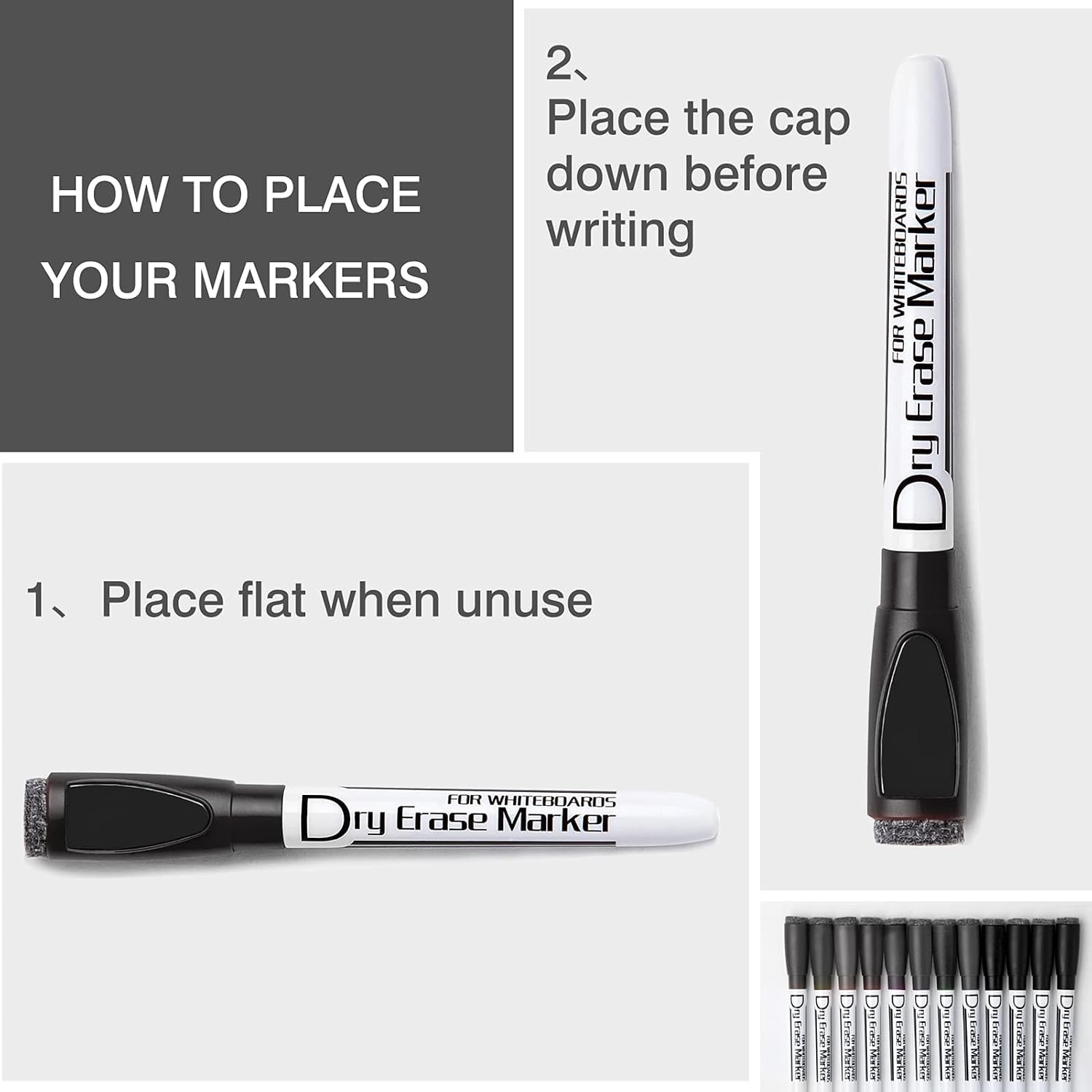 image:imageVolcanics Magnetic Black Dry Erase Markers with Eraser Cap Fine Tip 12mm Low Odor Whiteboard Markers SmudgeFree Erasable Pens for Office Classroom amp Home Use 6 PackBlack
